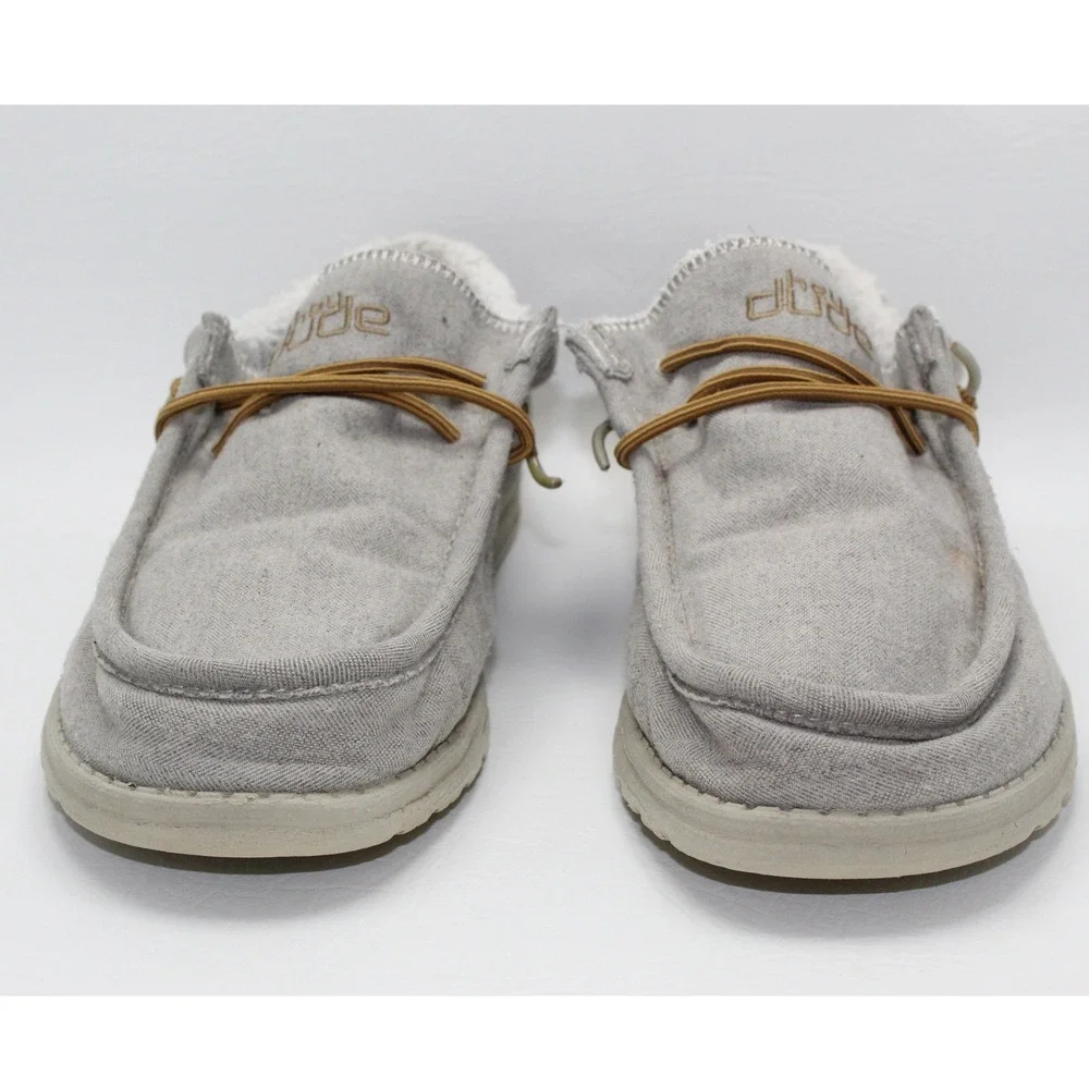 Hey Dude Wally Grey Herringbone Faux Shearling Lined Slip On Shoes Mens 10